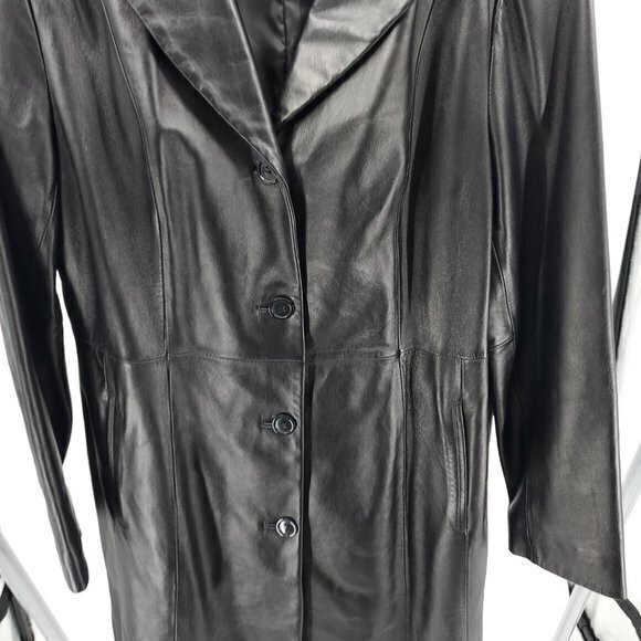 Colebrook 90s-Style Long Line 100% Leather Jacket L Black - Picture 7 of 16